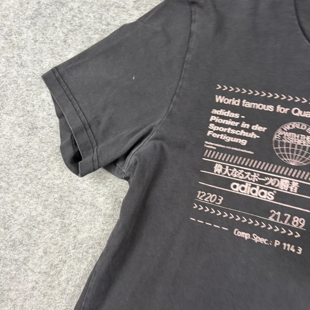 Adidas T-Shirt Mens Medium Black Graphic Press Information Transition Phase Y2K‎